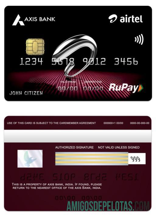 Cartão de crédito India Axis Bank Airtel RuPay modelo